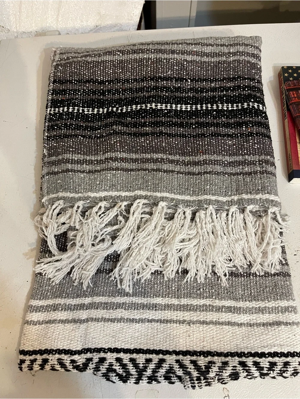 SOUTHWESTERN  Woven Falsa Throw blanket Fringes,black,grey,Warm white 48x74”L